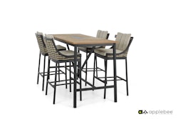 Apple Bee Bar-Set MILOU, Bartisch + 4 Barstühle, Aluminium Schwarz / Teak Antique / Polyrattan Willow
