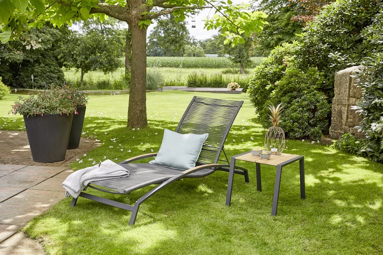 Diamond Garden Beistelltisch MALI 59x45 cm, Edelstahl Dunkelgrau / Recycled Teak