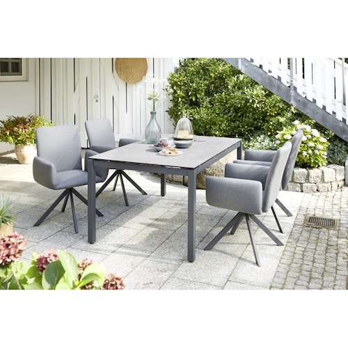 Diamond Garden Dining-Set ARONA, Edelstahl Dunkelgrau / Tuvatextil® (100 % Polyacryl) Grau / HPL