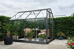 Halls Gewächshaus Popular - 5 m² 2,57 x 1,93 m - (Gr. 2) 3 mm Sicherheitsglas schwarz