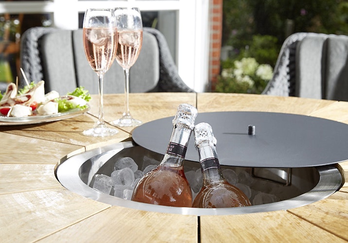 Diamond Garden Tisch LYON Ø 140 cm, Edelstahl Dunkelgrau / Recycled Teak Fase