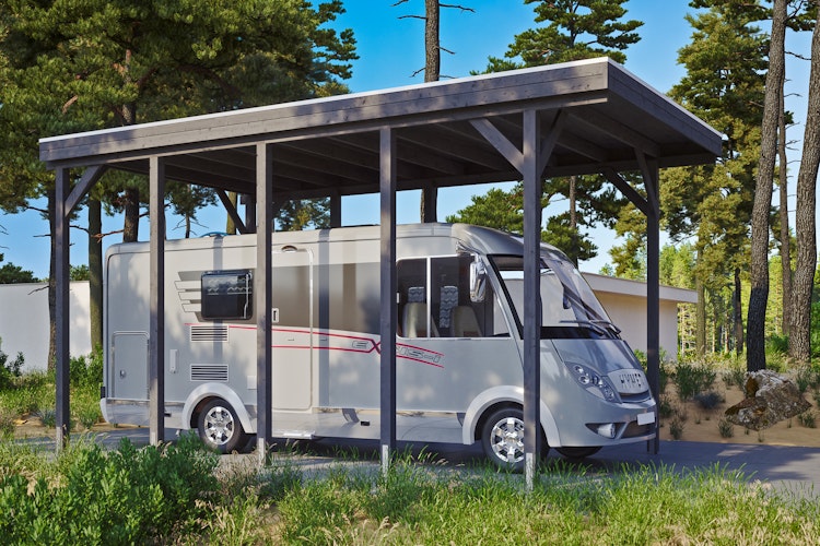 Skan Holz Caravan-Carport Friesland 397x708 cm mit erhöhter Einfahrt Bild