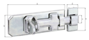 Alberts® Sicherheits-Schlossriegel, mit flachem Griff, mit Schlaufe, galvanisch verzinkt dickschichtpassiviert, Platte LxB100x44mm 123062