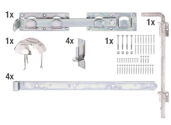 Alberts® Beschlagsortiment, für Jägerzaun-Doppeltore, galvanisch verzinkt dickschichtpassiviert, TYP 3204