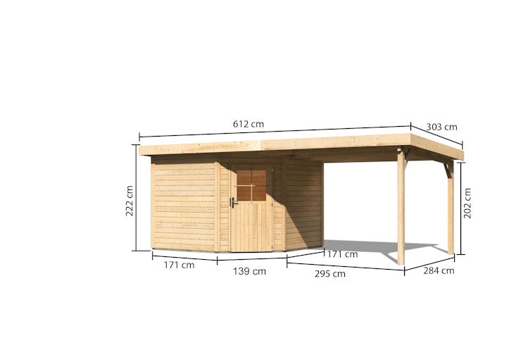 Karibu Woodfeeling Gartenhaus Neuruppin 3 inkl. 300 cm Schleppdach/Seiten- und Rückwand inkl. gratis Innenraum-Pflegebox im Wert von 99€