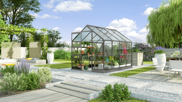 Vitavia Gewächshaus Kapitol 5000 inkl. 1 Dachfenster, Regenrinnen, Stahlfundamentrahmen - 5 m² Vorschaubild Galerie