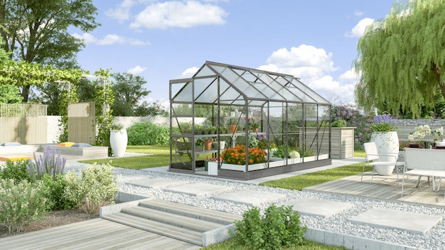 Vitavia Gewächshaus Kapitol 6200 inkl. 1 Dachfenster, Regenrinnen, Stahlfundamentrahmen - 6,2 m² Vorschaubild Galerie