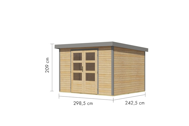 Karibu Metall-Holzgartenhaus Hybridhaus Jupiter A/B/C/D - 19 mm/0,5 mm inkl. gratis Innenraum-Pflegebox im Wert von 99€