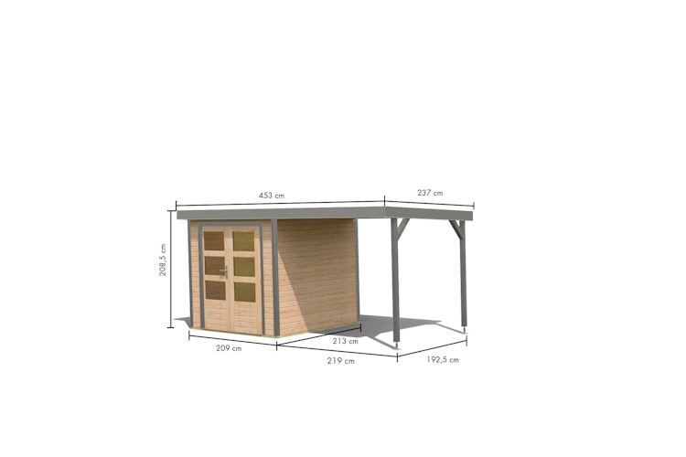 Karibu Metall-Holzgartenhaus Hybridhaus Jupiter A/B/C/D - 19 mm/0,5 mm inkl. gratis Innenraum-Pflegebox im Wert von 99€