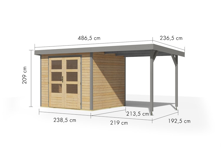 Karibu Metall-Holzgartenhaus Hybridhaus Jupiter A/B/C/D - 19 mm/0,5 mm inkl. gratis Innenraum-Pflegebox im Wert von 99€