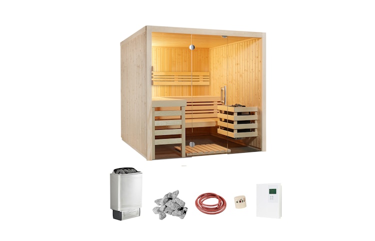 Infraworld Sauna Panorama - Elementsauna mit Glasfront inkl. 5-teiligem gratis Zubehörset