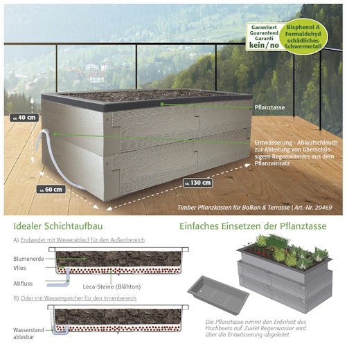 JUWEL Hochbeet Timber Pflanzkasten für Balkon und Terrasse 