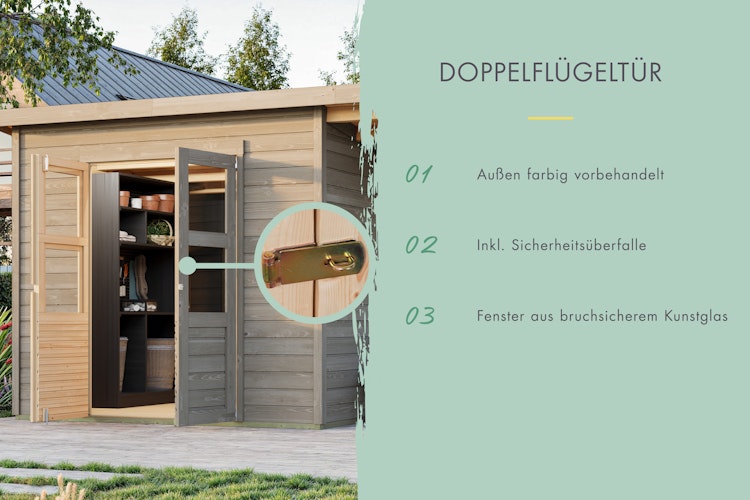 Karibu Eco Gartenhaus Merseburg 5 inkl. Anbaudach - Sparset