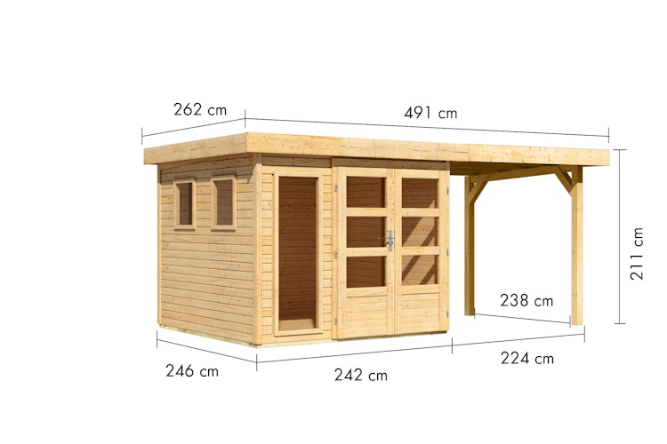 Karibu Gartenhaus Lahar 3,5/5/6 mit 240 cm Schleppdach -19 mm