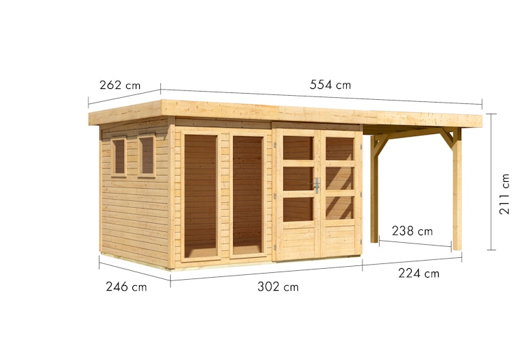 Karibu Gartenhaus Lahar 3,5/5/6 mit 240 cm Schleppdach -19 mm