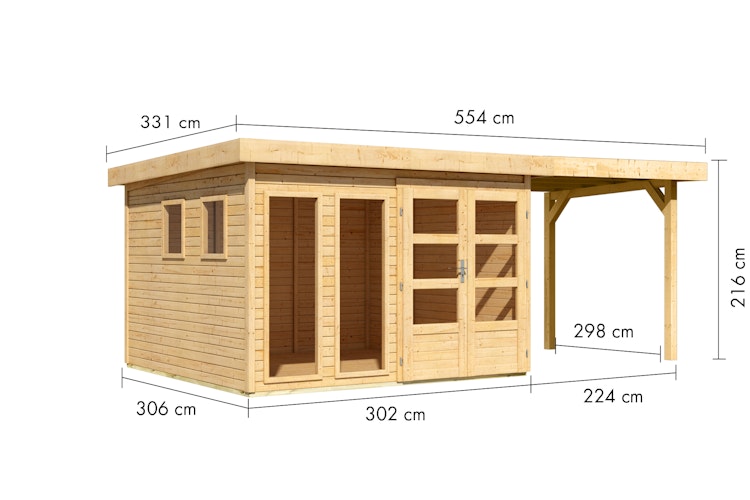 Karibu Gartenhaus Lahar 3,5/5/6 mit 240 cm Schleppdach -19 mm