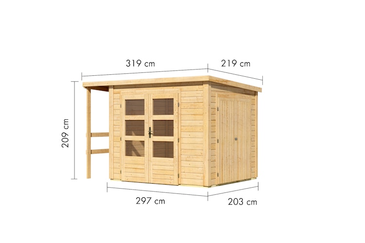 Karibu Multifunktionshaus Pultdach-Gartenhaus inkl. Schleppdach und Anbauschrank - 28 mm