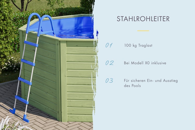 Karibu Pool Modell X0 350 x 350 cm - kesseldruckimprägniert mit Metallecke inkl. gratis Pool-Pflegeset