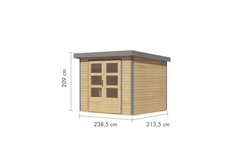 Karibu Metall-Holzgartenhaus Hybridhaus Jupiter A/B/C/D - 19 mm/0,5 mm inkl. gratis Innenraum-Pflegebox im Wert von 99€