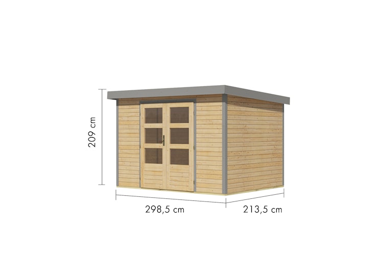 Karibu Metall-Holzgartenhaus Hybridhaus Jupiter A/B/C/D - 19 mm/0,5 mm inkl. gratis Innenraum-Pflegebox im Wert von 99€