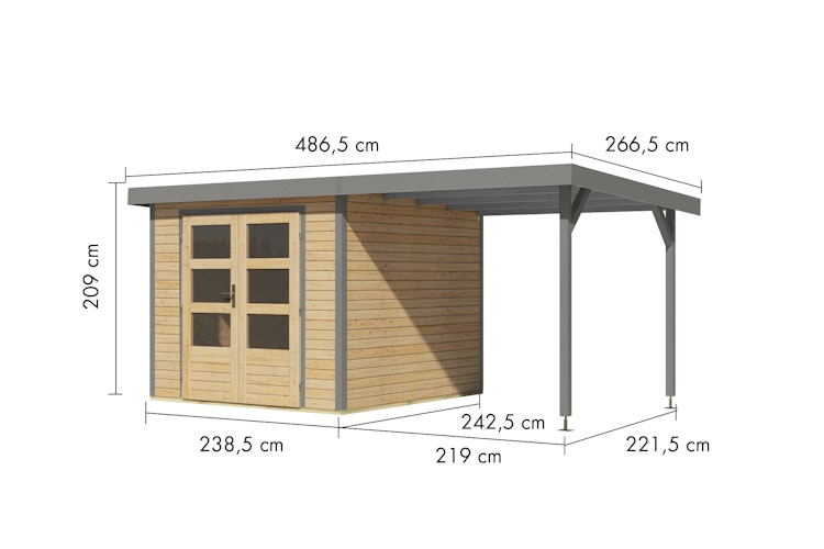 Karibu Metall-Holzgartenhaus Hybridhaus Jupiter A/B/C/D - 19 mm/0,5 mm inkl. gratis Innenraum-Pflegebox im Wert von 99€