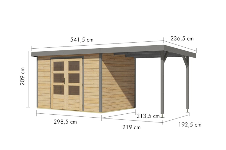 Karibu Metall-Holzgartenhaus Hybridhaus Jupiter A/B/C/D - 19 mm/0,5 mm inkl. gratis Innenraum-Pflegebox im Wert von 99€