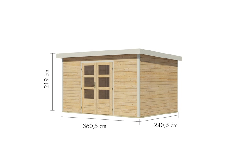 Karibu Metall-Holzgartenhaus Hybridhaus Pluto A/B/C/D - 28 mm/0,5 mm inkl. gratis Innenraum-Pflegebox im Wert von 99€