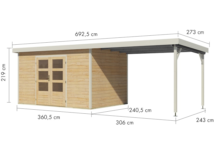 Karibu Metall-Holzgartenhaus Hybridhaus Pluto A/B/C/D - 28 mm/0,5 mm inkl. gratis Innenraum-Pflegebox im Wert von 99€