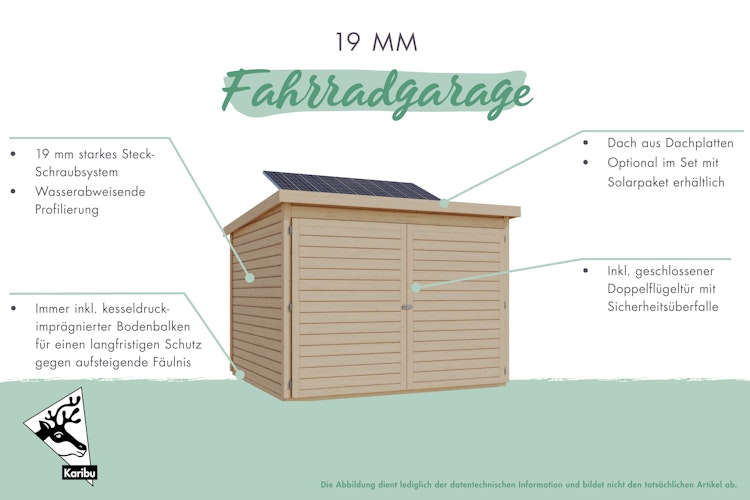 Karibu Fahrradgarage 3/4 inkl. Fahrradschienen (für 3 oder 4 Fahrräder) - 19 mm