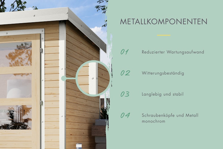 Karibu Metall-Holzgartenhaus Hybridhaus Merkur A/B/C/D - 19 mm/0,5 mm - Mittelwandhaus 