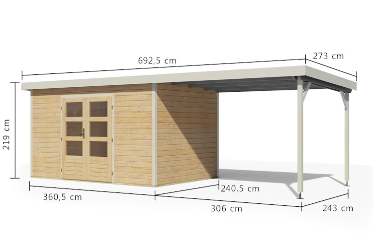 Karibu Metall-Holzgartenhaus Hybridhaus Pluto A/B/C/D - 28 mm/0,5 mm