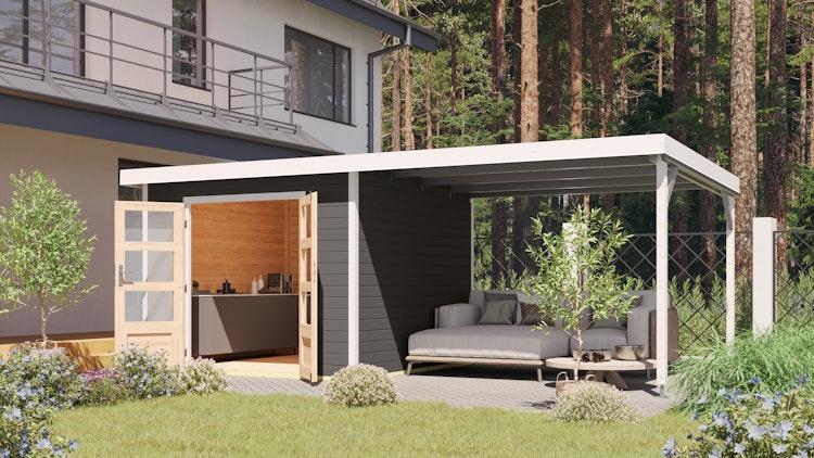 Karibu Metall-Holzgartenhaus Hybridhaus Pluto A/B/C/D - 28 mm/0,5 mm