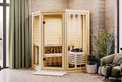Karibu Sauna Yuma - Massivholzsauna mit Eckeinstieg 38 mm