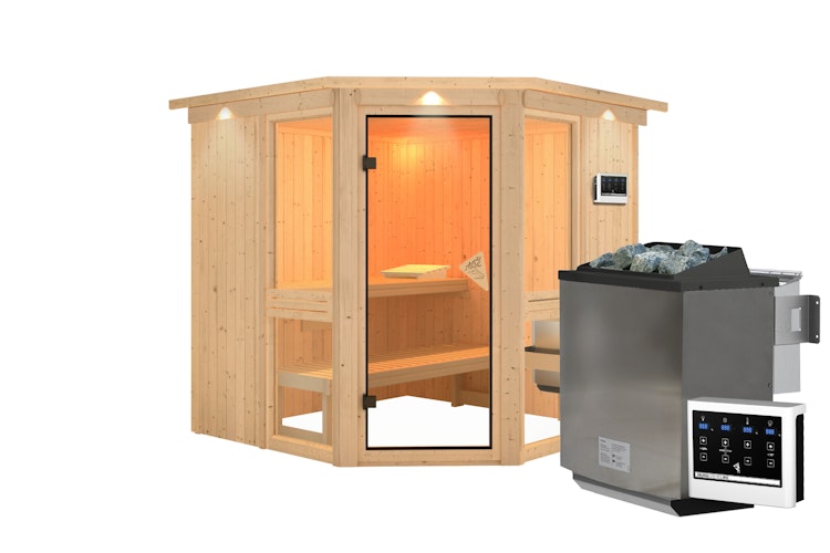 Karibu Amelia 2 - Sauna mit Eckeinstieg 68 mm