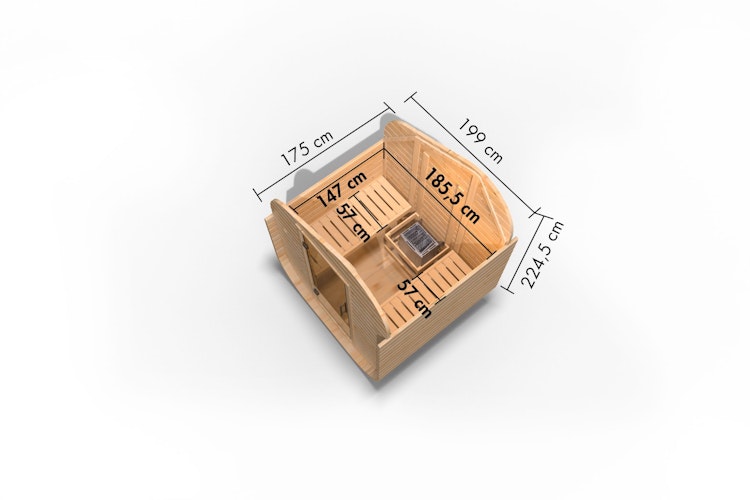 Karibu Saunahaus Fasssauna Asymmetrisch 1 - 38 mm inkl. 8-teiligem gratis Zubehörpaket Bild