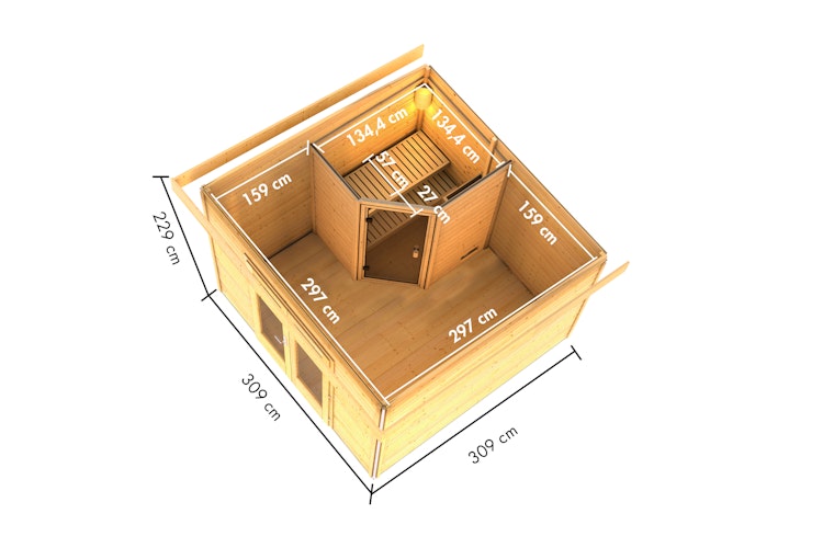 Karibu Saunahaus Mainburg 1 mit Vorraum - 38 mm inkl. gratis Saunaofen & 8-teiligem Zubehörpaket (Gesamtwert 1071,91€) Bild