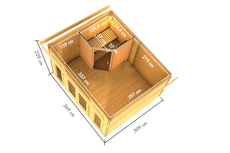 Karibu Saunahaus Mainburg 2 mit Vorraum - 38 mm inkl. gratis Saunaofen & 8-teiligem Zubehörpaket (Gesamtwert 1071,91€) Bild