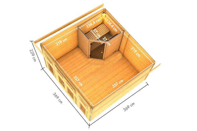 Karibu Saunahaus Mainburg 3 mit Vorraum - 38 mm inkl. gratis Saunaofen & 8-teiligem Zubehörpaket (Gesamtwert 1071,91€) Bild