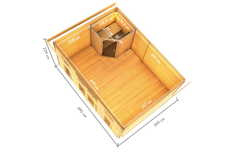 Karibu Saunahaus Mainburg 4 mit Vorraum - 38 mm inkl. gratis Saunaofen & 8-teiligem Zubehörpaket (Gesamtwert 1071,91€) Bild