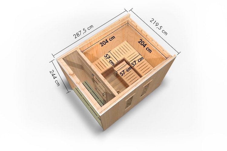 Karibu Design Saunahaus Laguna Blackline - 73 mm inkl. gratis Saunaofen & 8-teiligem Zubehörpaket (Gesamtwert 741,91€) Bild