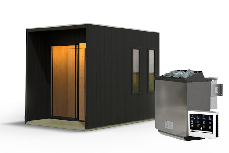 Karibu Design Saunahaus Catalina Blackline mit Vorraum - 73 mm