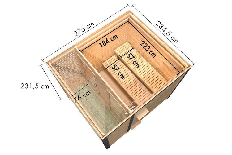 Karibu Saunahaus Ares 2 - Hybridhaus mit Metallrahmen - 38 mm inkl. gratis Saunaofen & 8-teiligem Zubehörpaket (Gesamtwert 1071,91€) Bild