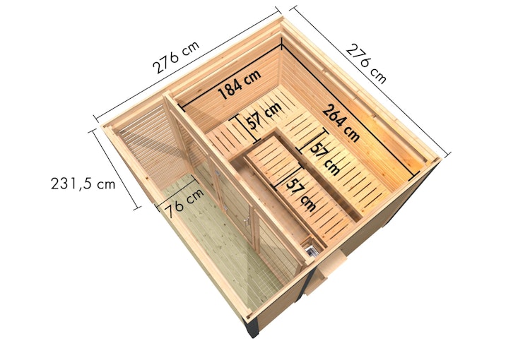 Karibu Saunahaus Ares 3 - Hybridhaus mit Metallrahmen - 38 mm inkl. gratis Saunaofen & 8-teiligem Zubehörpaket (Gesamtwert 1071,91€) Bild