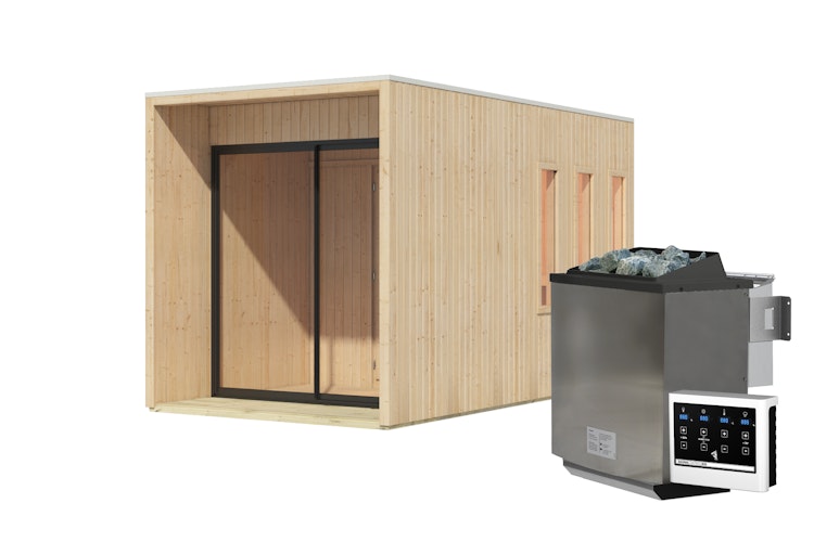 Karibu Design Saunahaus Miramar Blackline mit Vorraum - 73 mm