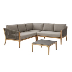 Diamond Garden Lounge-Set LAGOS, Ecksofa + Tisch, Premium Teak / Rope / Sunproof (100 % Polypropylen) / HPL