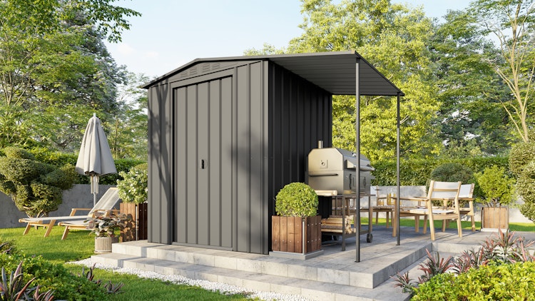 Globel Metallgerätehaus Gartenmanager Dream 65 anthrazit Set inkl. Schleppdach