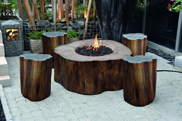 Gardenforma Feuerstellen Set Gas Feuerstelle Aragaz Holzoptik Aus Eco Stone 4x Hocker Mein Gartenshop24 De