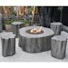 Gardenforma Sitzgruppen -Set: Gas Feuerstelle Manchester aus Faserbeton in Baumstammoptik, hellgrau & 4x HockerBild