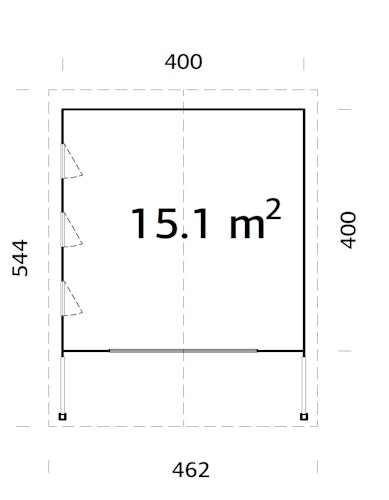 PRE:GA Gartenhaus Feldberg Leimholz mit Isolierglas-Schiebetüren 400 x 400 cm