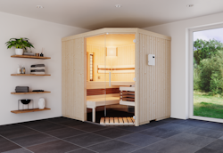 Infraworld Sauna Safir Complete Fichte mit massivem Holzrahmen  inkl. 5-teiligem gratis Zubehörset